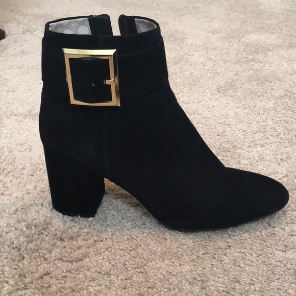 Louise et Cie black suede, gold buckle booties - Picture 1 of 5